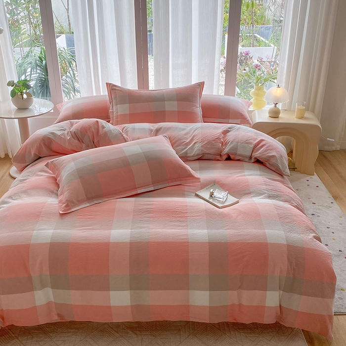 91家纺网 家纺一手货源 找家纺 钰锦珀家纺 2025新款简约全棉色织水洗棉四件套玉咖大格