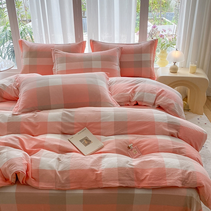 91家纺网 家纺一手货源 找家纺 钰锦珀家纺 2025新款简约全棉色织水洗棉四件套玉咖大格