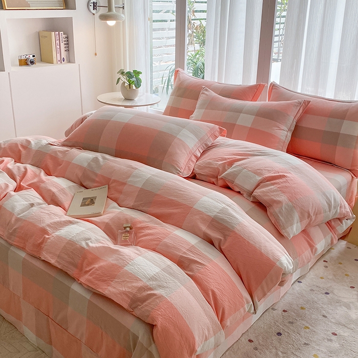 91家纺网 家纺一手货源 找家纺 钰锦珀家纺 2025新款简约全棉色织水洗棉四件套玉咖大格