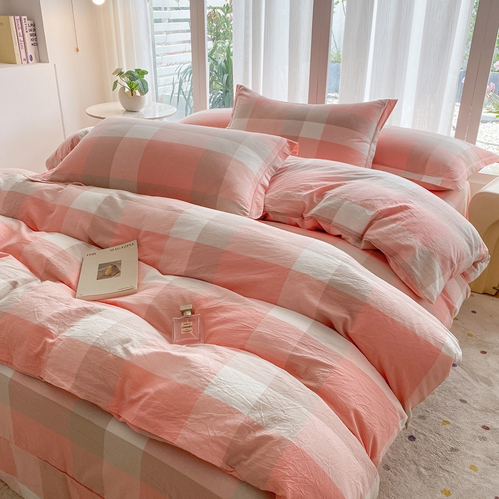 91家纺网 家纺一手货源 找家纺 钰锦珀家纺 2025新款简约全棉色织水洗棉四件套玉咖大格