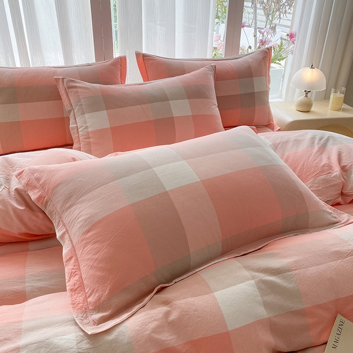 91家纺网 家纺一手货源 找家纺 钰锦珀家纺 2025新款简约全棉色织水洗棉四件套玉咖大格