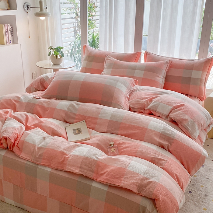 91家纺网 家纺一手货源 找家纺 钰锦珀家纺 2025新款简约全棉色织水洗棉四件套玉咖大格