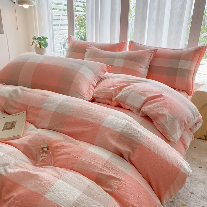 91家纺网 家纺一手货源 找家纺 钰锦珀家纺 2025新款简约全棉色织水洗棉四件套玉咖大格