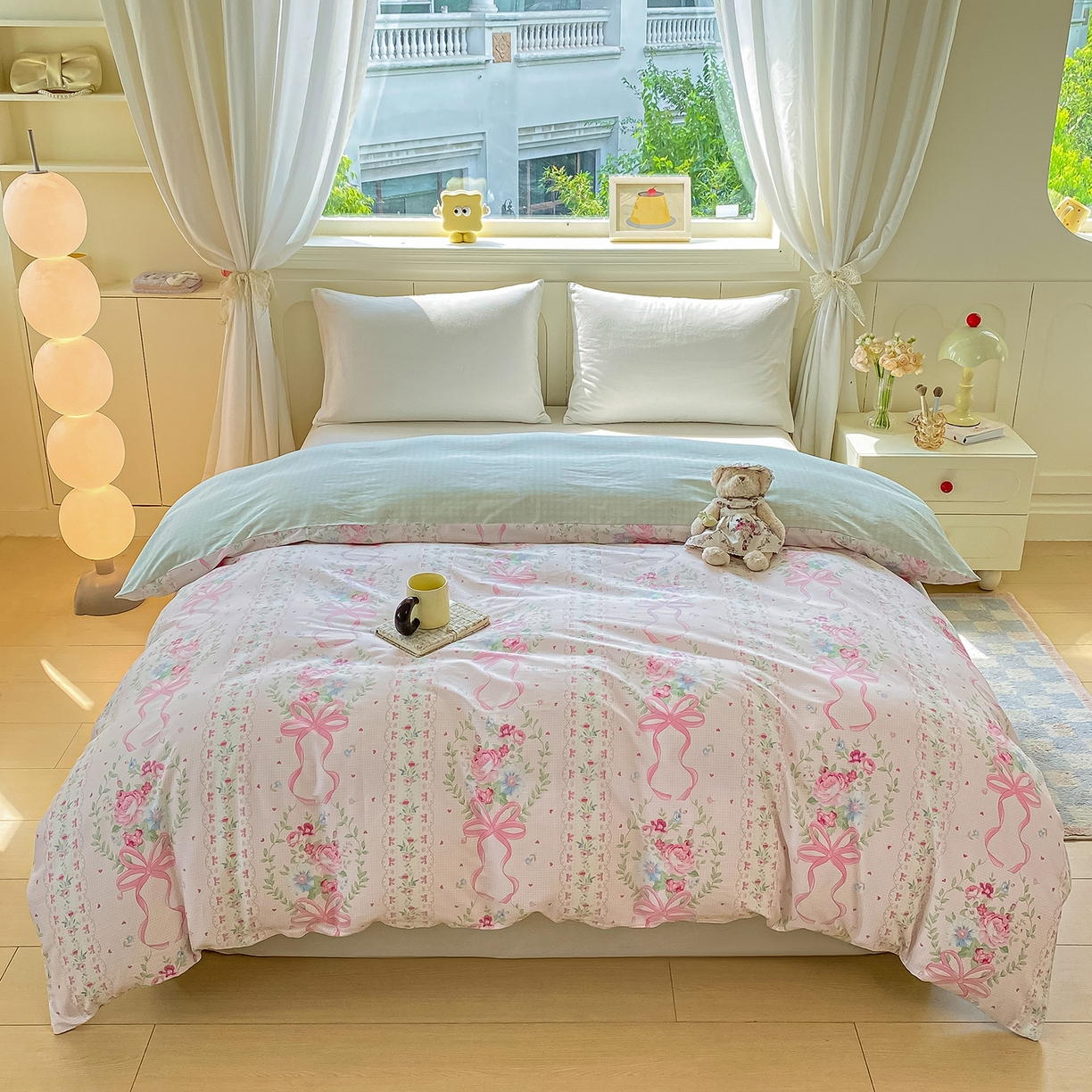 91家纺网 家纺一手货源 找家纺 黑马家居 2025新款13070全棉田园小清新四件套系列 凯蒂猫