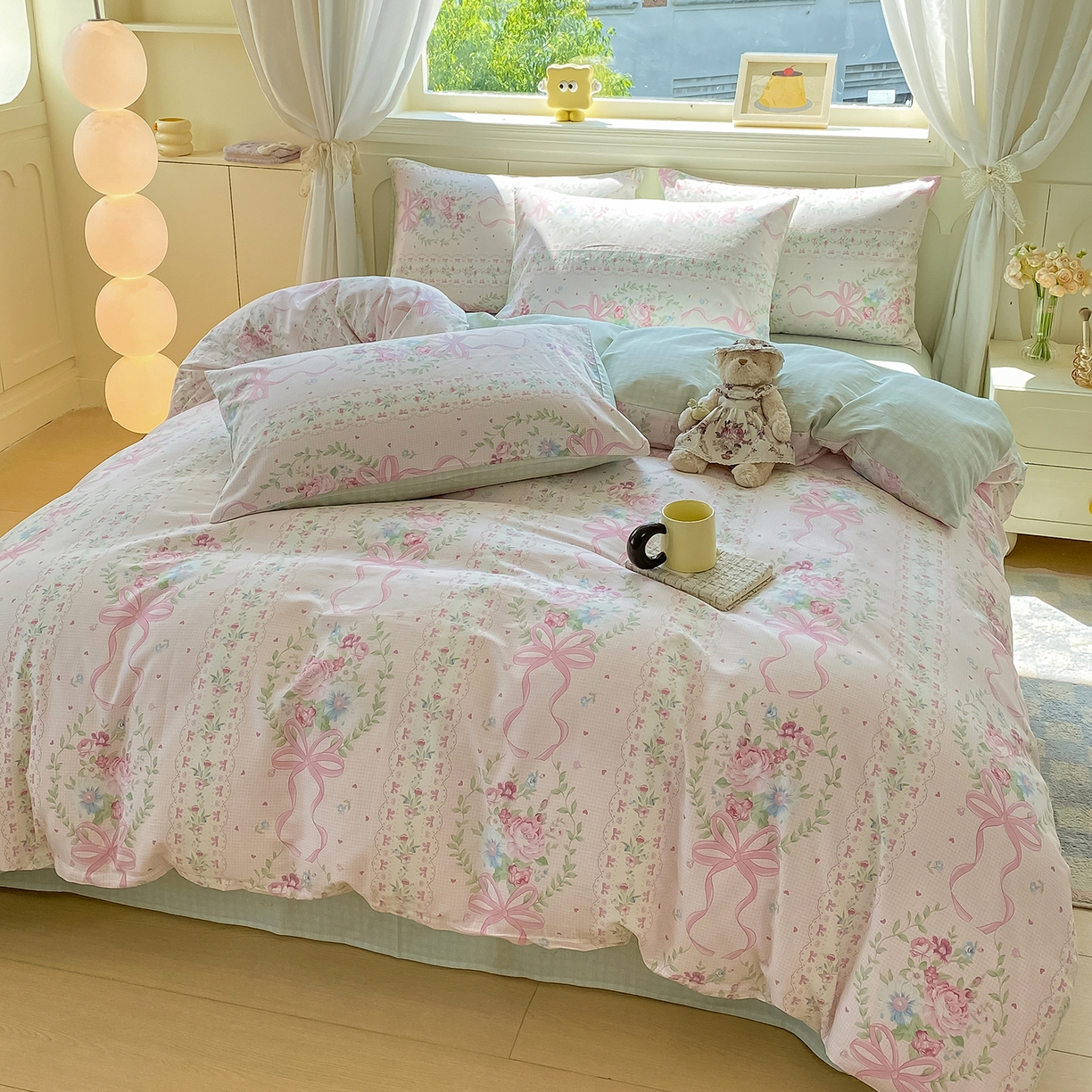 91家纺网 家纺一手货源 找家纺 黑马家居 2025新款13070全棉田园小清新四件套系列 凯蒂猫