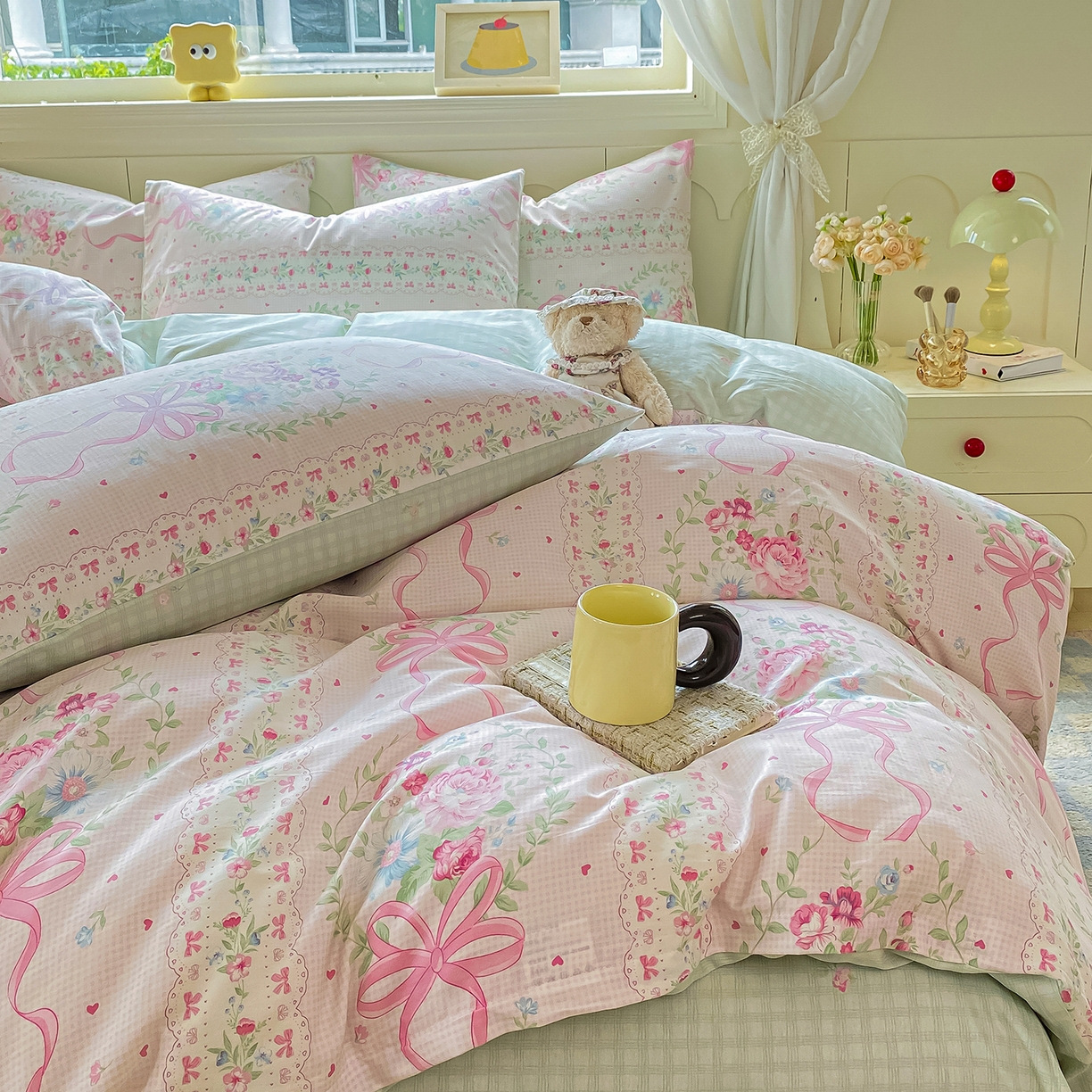 91家纺网 家纺一手货源 找家纺 黑马家居 2025新款13070全棉田园小清新四件套系列 凯蒂猫