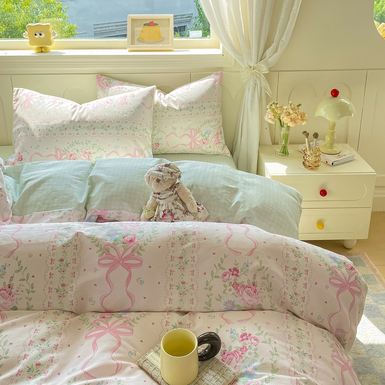 91家纺网 家纺一手货源 找家纺 黑马家居 2025新款13070全棉田园小清新四件套系列 凯蒂猫