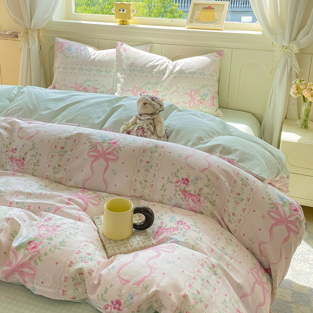 91家纺网 家纺一手货源 找家纺 黑马家居 2025新款13070全棉田园小清新四件套系列 凯蒂猫