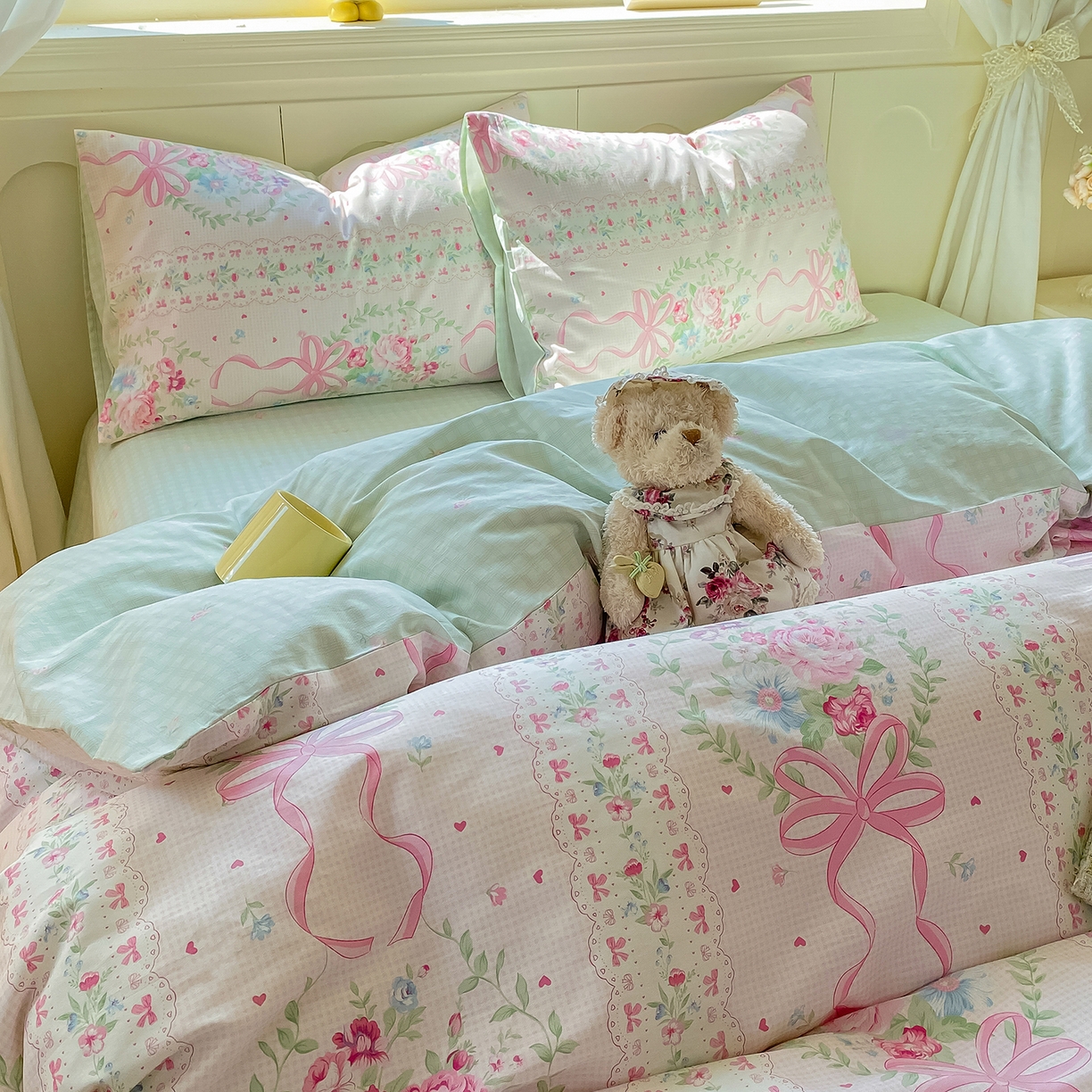 91家纺网 家纺一手货源 找家纺 黑马家居 2025新款13070全棉田园小清新四件套系列 凯蒂猫