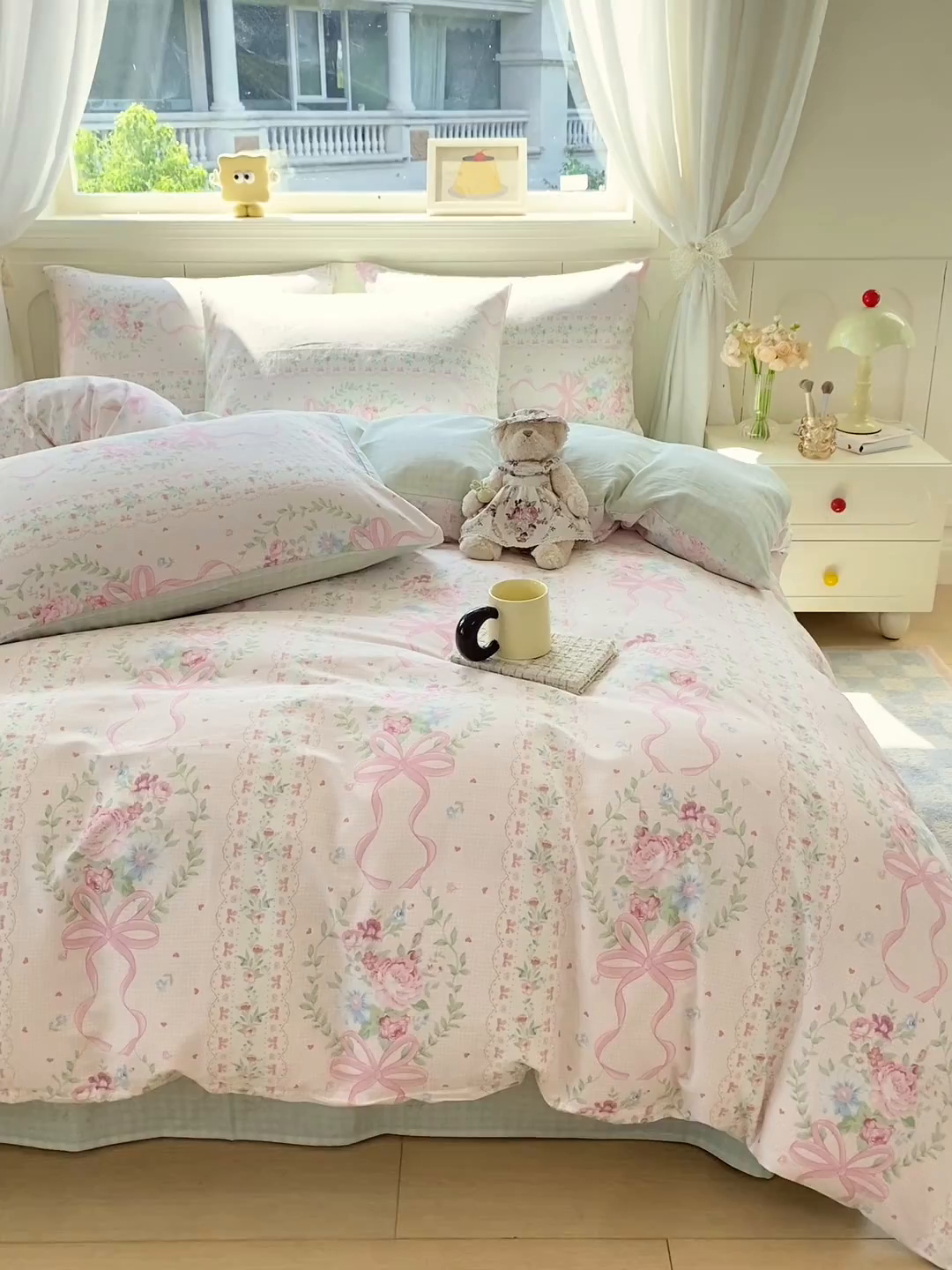 91家纺网 家纺一手货源 找家纺 黑马家居 2025新款13070全棉田园小清新四件套系列 凯蒂猫