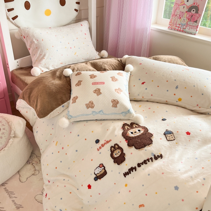 91家纺网 家纺一手货源 找家纺 （总）川悦生活 2025新款牛奶绒绣花LB四件套-小床