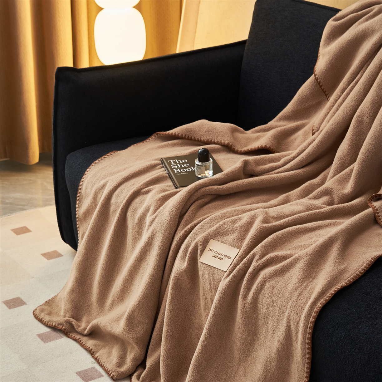 91家纺网 家纺一手货源 找家纺 莱家富 2026新款四季毯羊驼绒三角针边毛毯午睡沙发盖毯空调毯加厚500克双层毯 羊驼绒-卡其