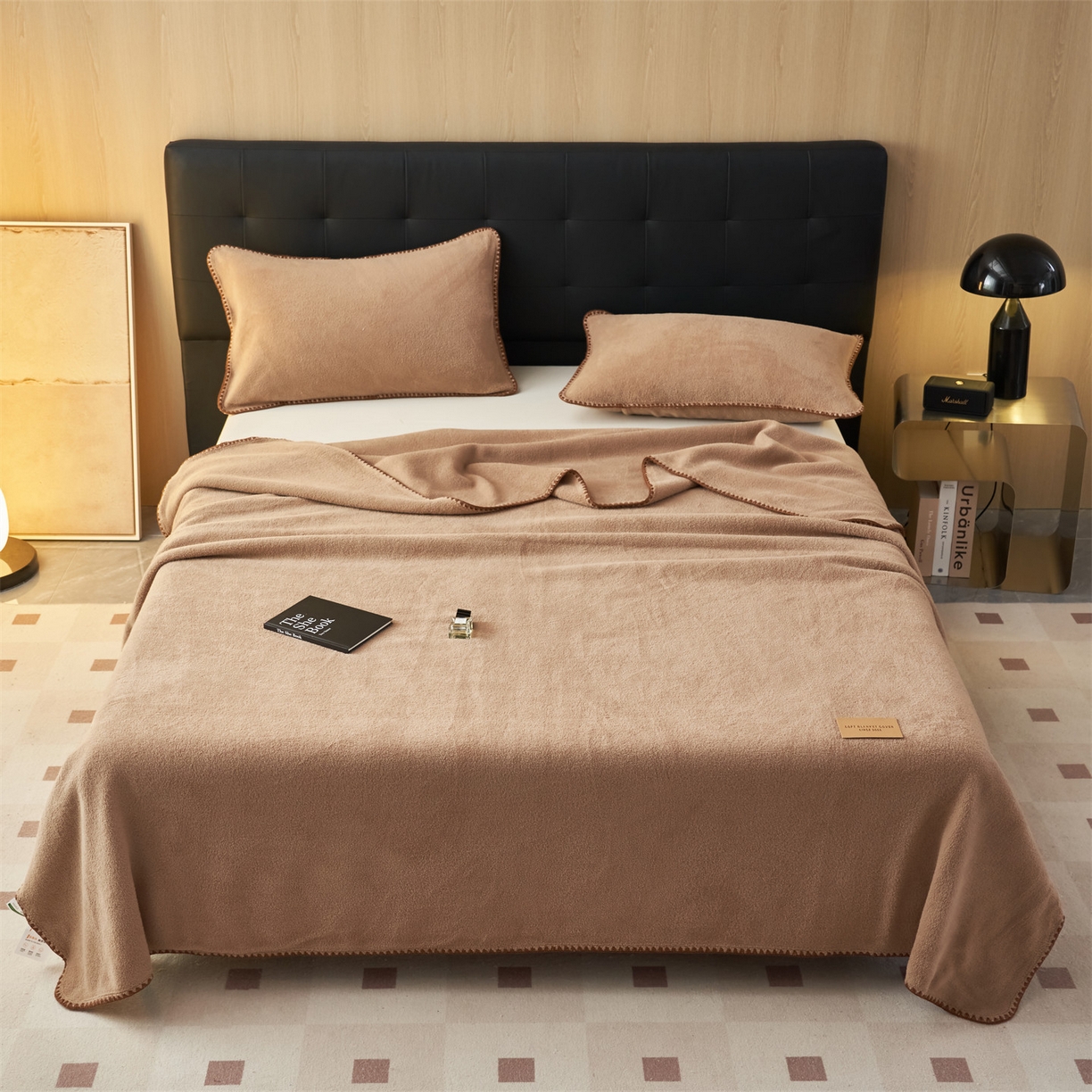 91家纺网 家纺一手货源 找家纺 莱家富 2026新款四季毯羊驼绒三角针边毛毯午睡沙发盖毯空调毯加厚500克双层毯 羊驼绒-卡其