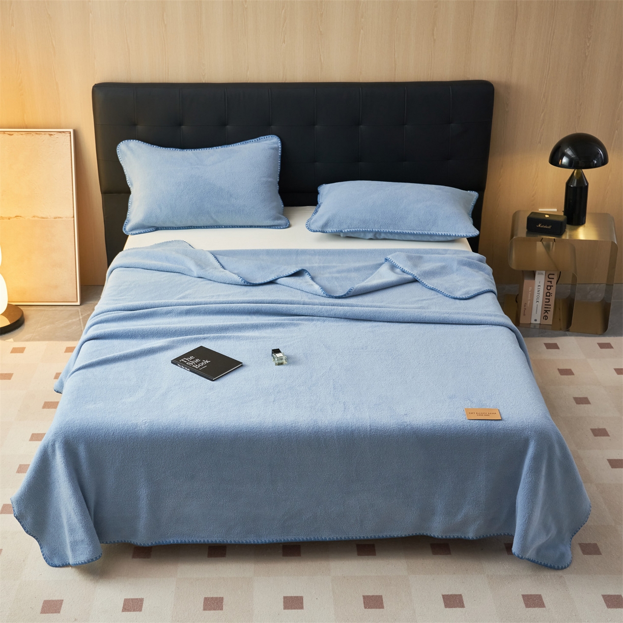 91家纺网 家纺一手货源 找家纺 莱家富 2025新款四季毯羊驼绒三角针边毛毯午睡沙发盖毯子空调毯双层毯 羊驼绒-蓝