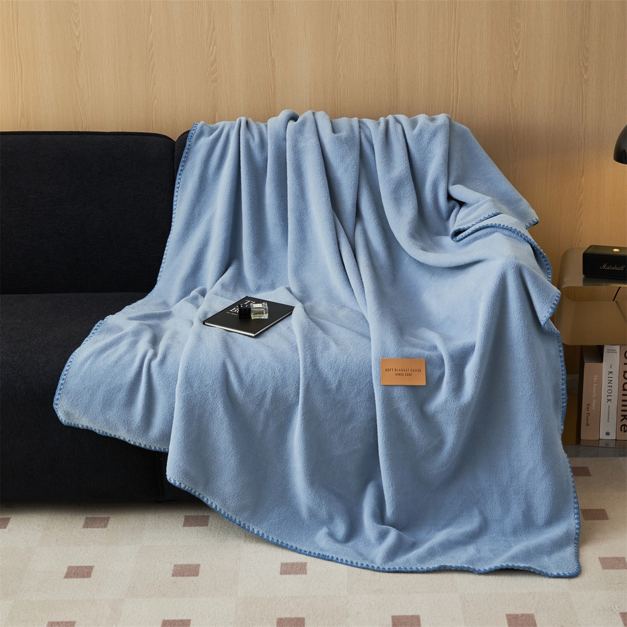 91家纺网 家纺一手货源 找家纺 莱家富 2025新款四季毯羊驼绒三角针边毛毯午睡沙发盖毯子空调毯双层毯 羊驼绒-蓝