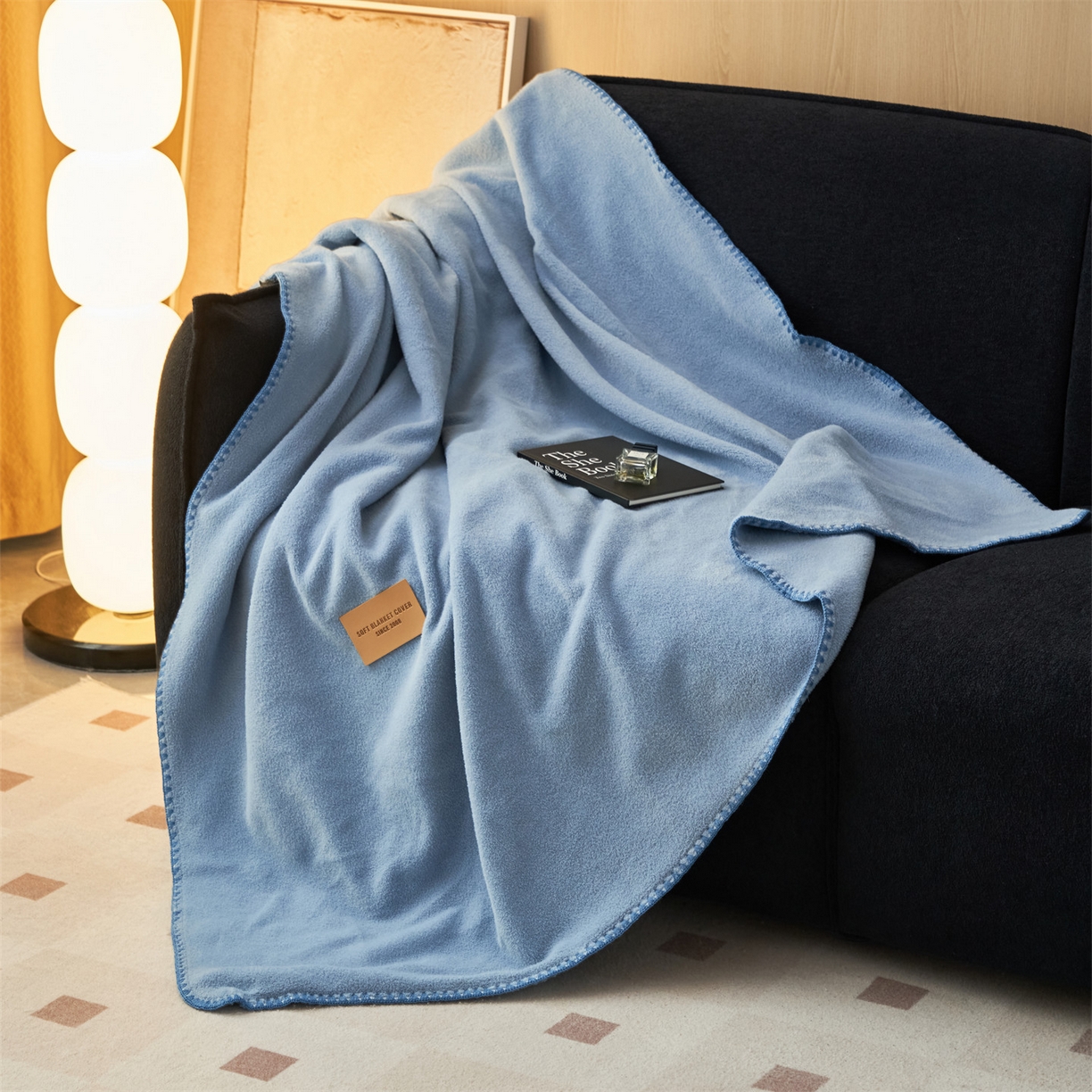 91家纺网 家纺一手货源 找家纺 莱家富 2025新款四季毯羊驼绒三角针边毛毯午睡沙发盖毯子空调毯双层毯 羊驼绒-蓝