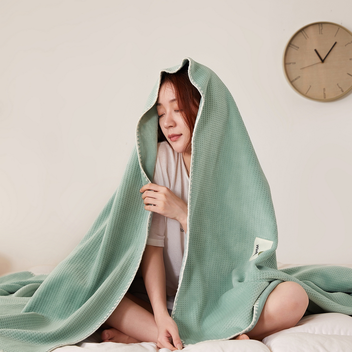 91家纺网 家纺一手货源 找家纺 莱家富 2026新款跨境A类华夫格牛奶绒双面毛毯轻奢休闲盖毯子多功能午睡办公室用毯 绿色