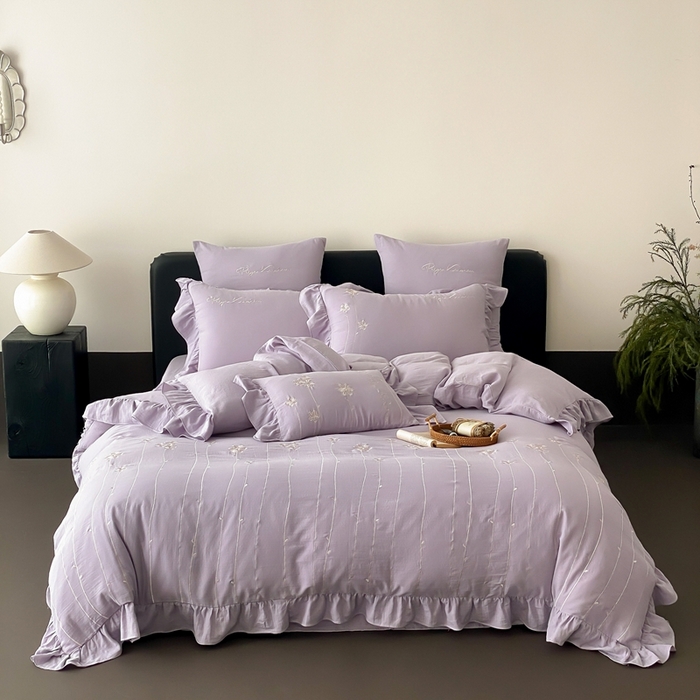 91家纺网 家纺一手货源 找家纺 （总）曼布缇2025新款A类全棉双层纱绣花款四件套-花予（券后控价：338/358起 会员减20）