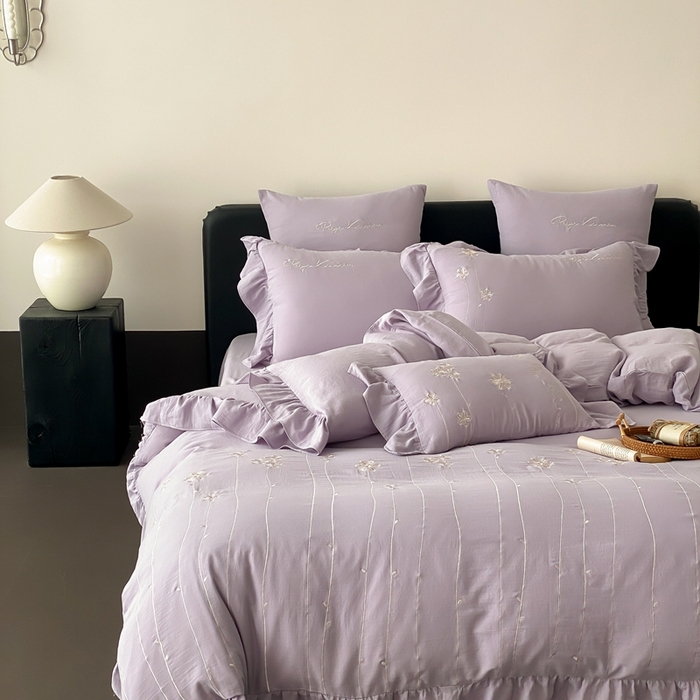 91家纺网 家纺一手货源 找家纺 （总）曼布缇2025新款A类全棉双层纱绣花款四件套-花予（券后控价：338/358起 会员减20）