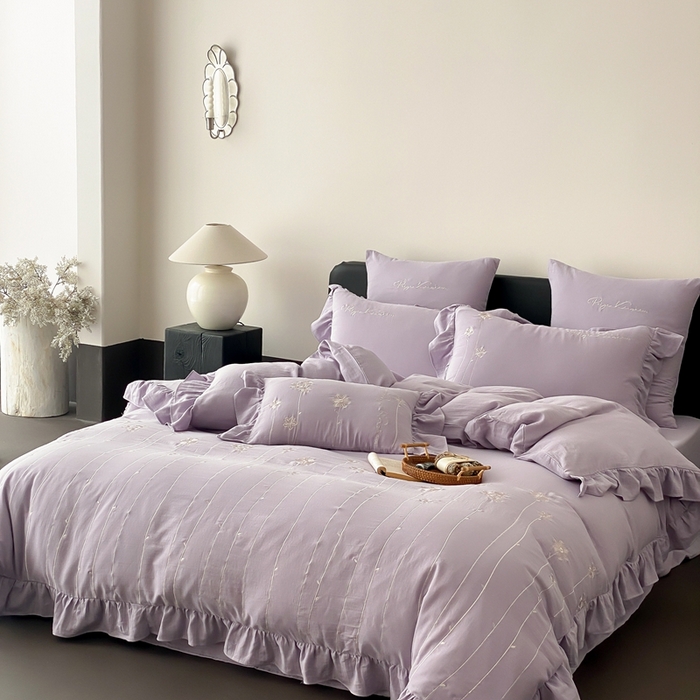 91家纺网 家纺一手货源 找家纺 （总）曼布缇2025新款A类全棉双层纱绣花款四件套-花予（券后控价：338/358起 会员减20）