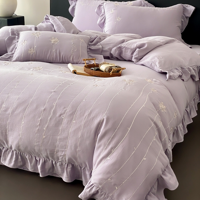 91家纺网 家纺一手货源 找家纺 （总）曼布缇2025新款A类全棉双层纱绣花款四件套-花予（券后控价：338/358起 会员减20）