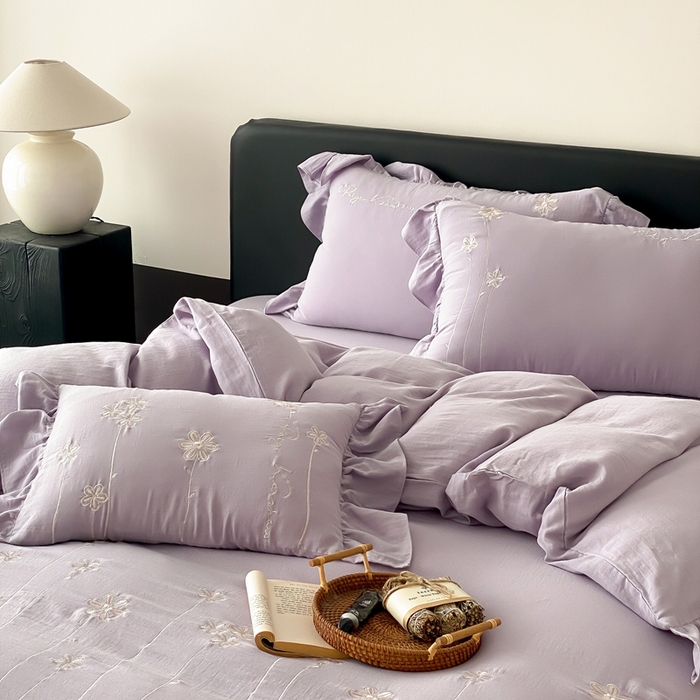 91家纺网 家纺一手货源 找家纺 （总）曼布缇2025新款A类全棉双层纱绣花款四件套-花予（券后控价：338/358起 会员减20）