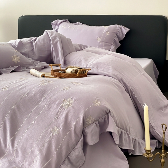 91家纺网 家纺一手货源 找家纺 （总）曼布缇2025新款A类全棉双层纱绣花款四件套-花予（券后控价：338/358起 会员减20）