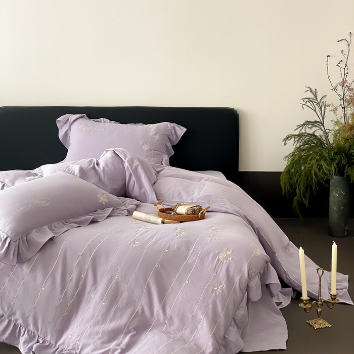 91家纺网 家纺一手货源 找家纺 （总）曼布缇2025新款A类全棉双层纱绣花款四件套-花予（券后控价：338/358起 会员减20）