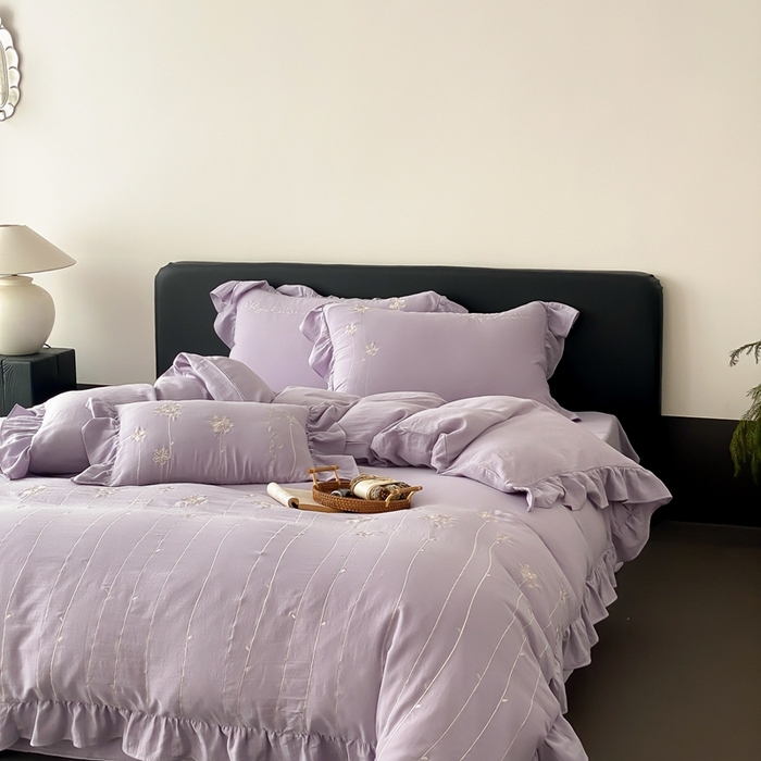 91家纺网 家纺一手货源 找家纺 （总）曼布缇2025新款A类全棉双层纱绣花款四件套-花予（券后控价：338/358起 会员减20）