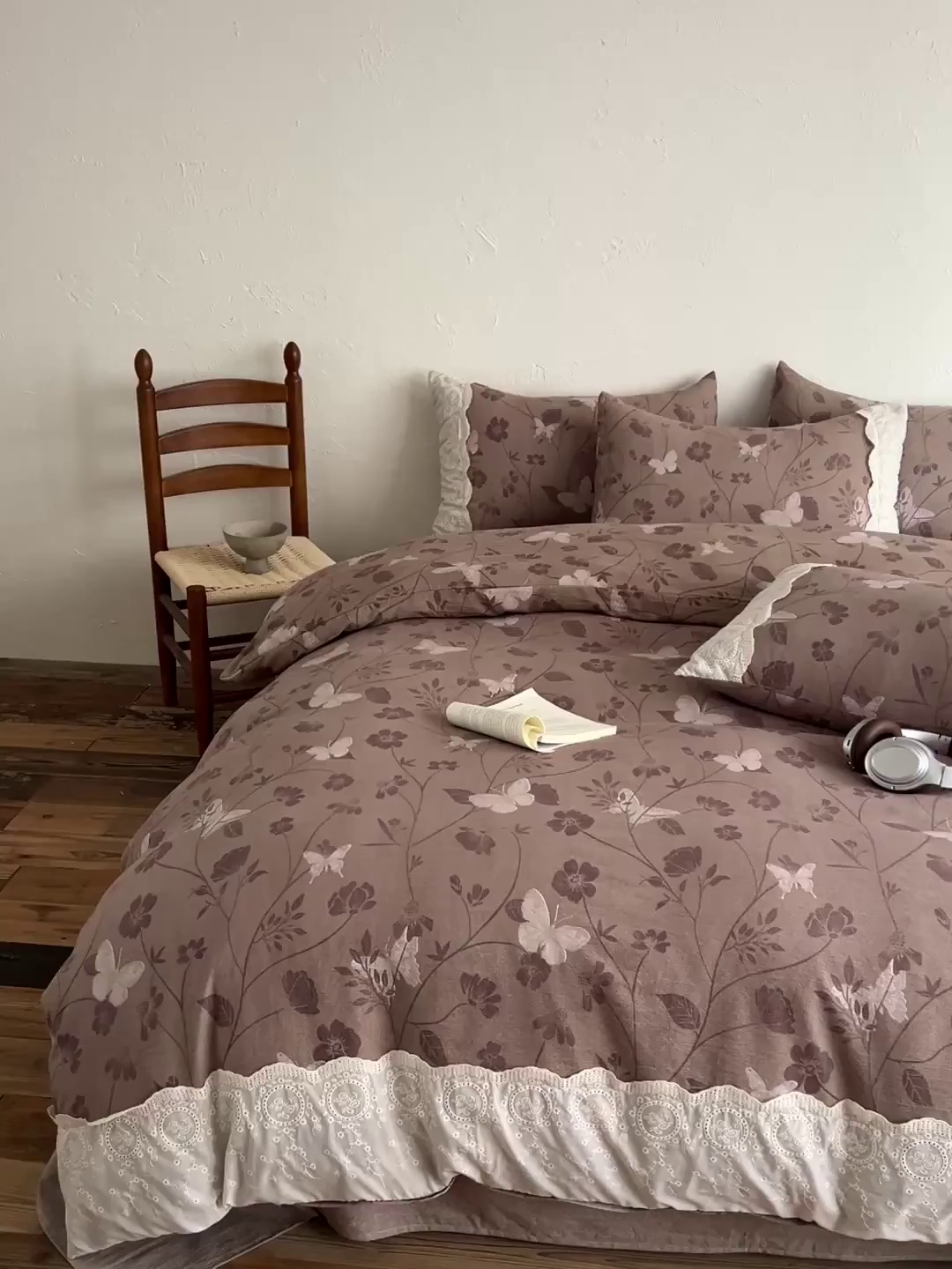 91家纺网 家纺一手货源 找家纺 一比一家纺 2026秋冬新品高克重原麻复古全棉花边棉麻侘寂风原麻四件套 （控价99元） 晓梦