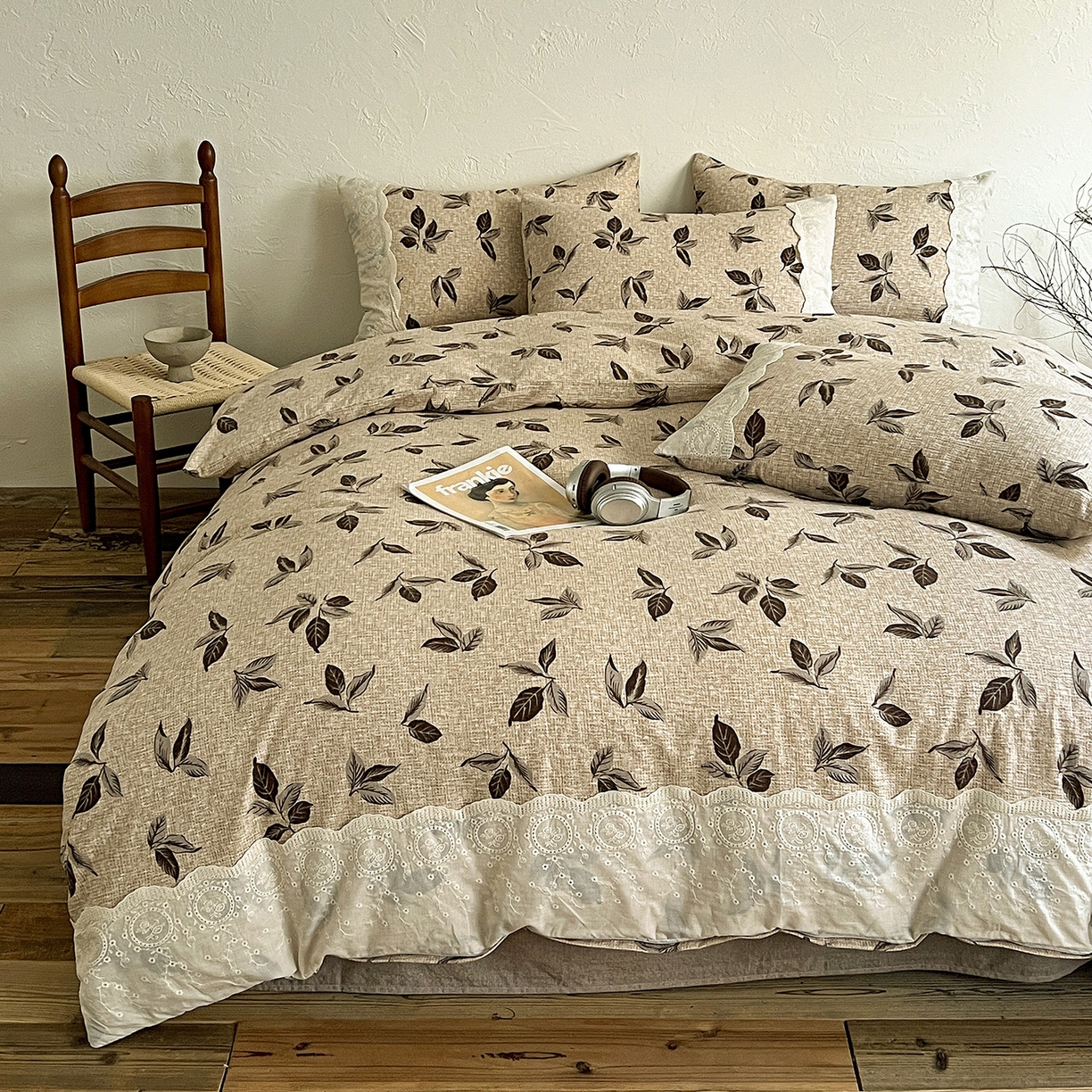 91家纺网 家纺一手货源 找家纺 一比一家纺 2026秋冬新品高克重原麻复古全棉花边棉麻侘寂风原麻四件套 （控价99元） 花季