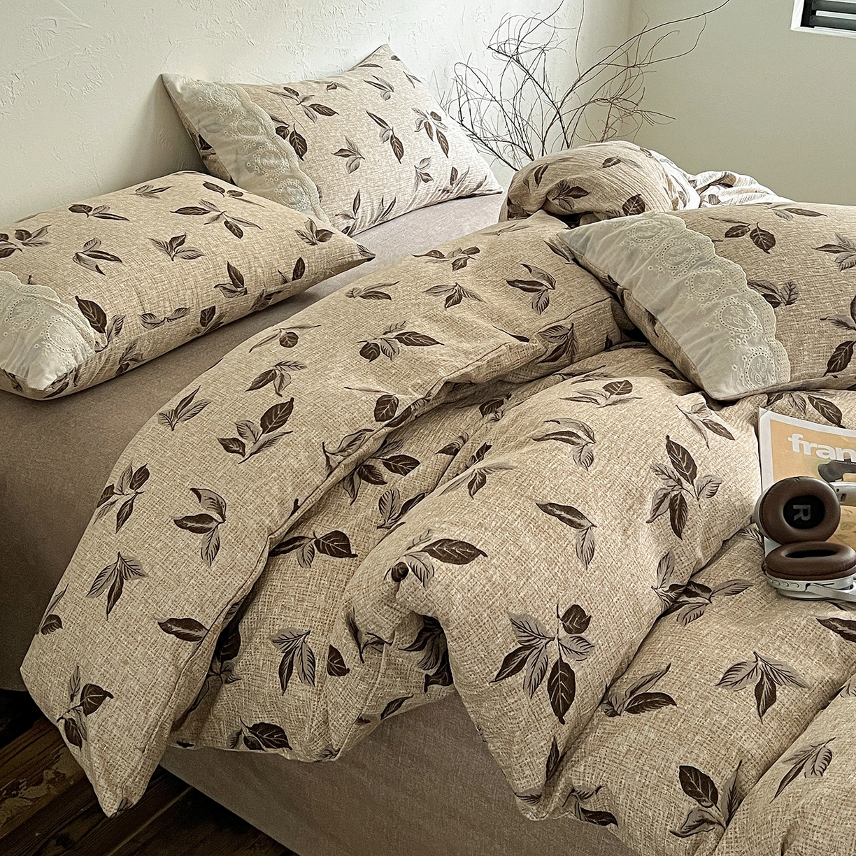 91家纺网 家纺一手货源 找家纺 一比一家纺 2026秋冬新品高克重原麻复古全棉花边棉麻侘寂风原麻四件套 （控价99元） 花季