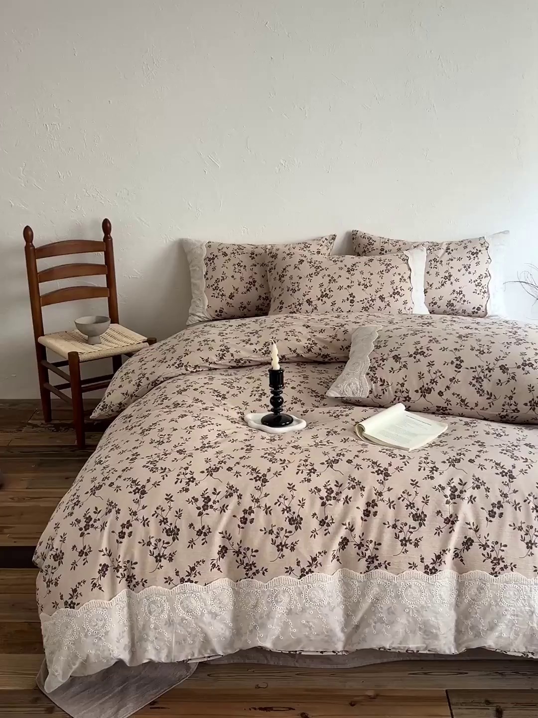 91家纺网 家纺一手货源 找家纺 一比一家纺 2025秋冬新品高克重原麻复古全棉花边棉麻侘寂风原麻四件套 （控价99元） 茶里