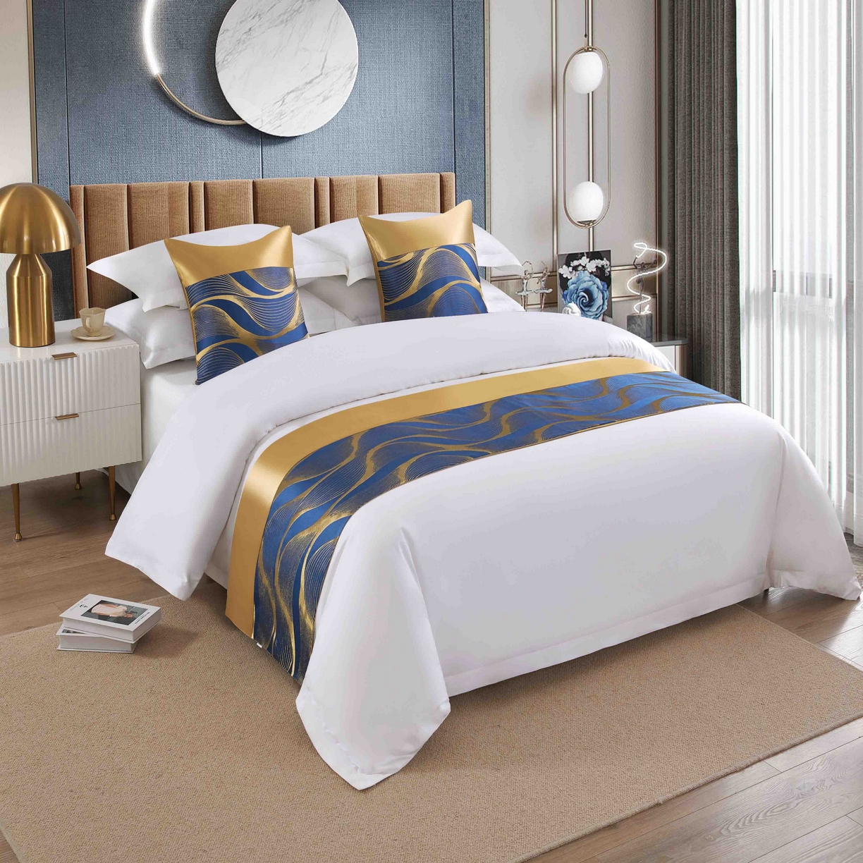 澜昕 酒店民宿床尾巾床旗轻奢抱枕套床盖 水波纹