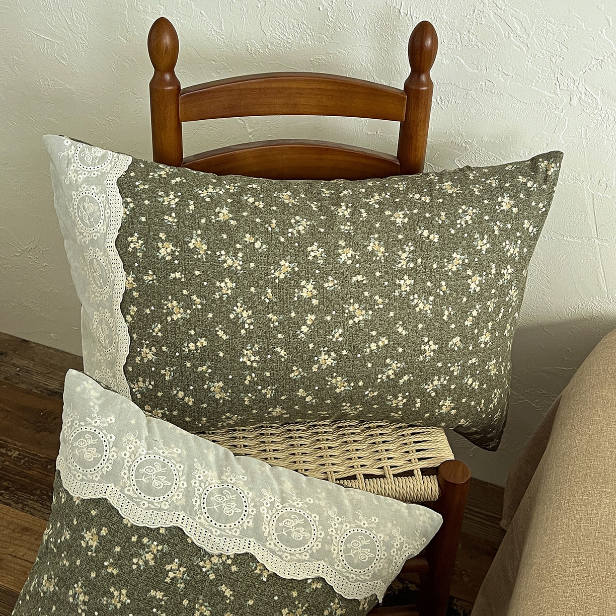 91家纺网 家纺一手货源 找家纺 一比一家纺 2026秋冬新品高克重原麻复古全棉花边棉麻侘寂风原麻四件套 （控价99元） 茉莉-亚绿