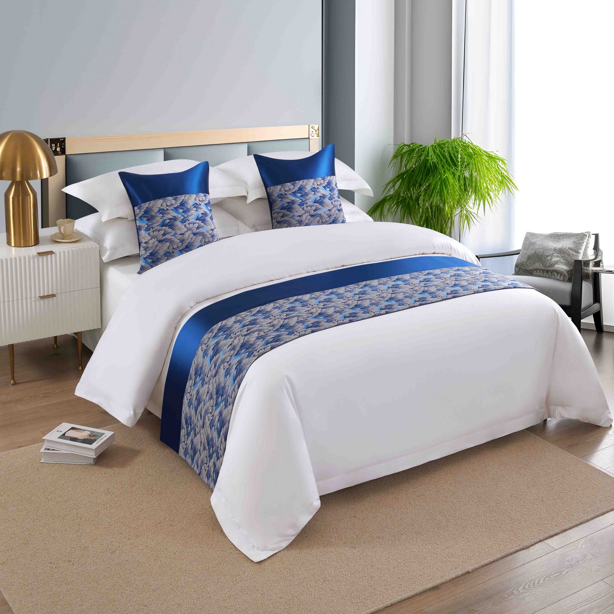 澜昕 酒店民宿床尾巾床旗轻奢抱枕套床盖 之叶