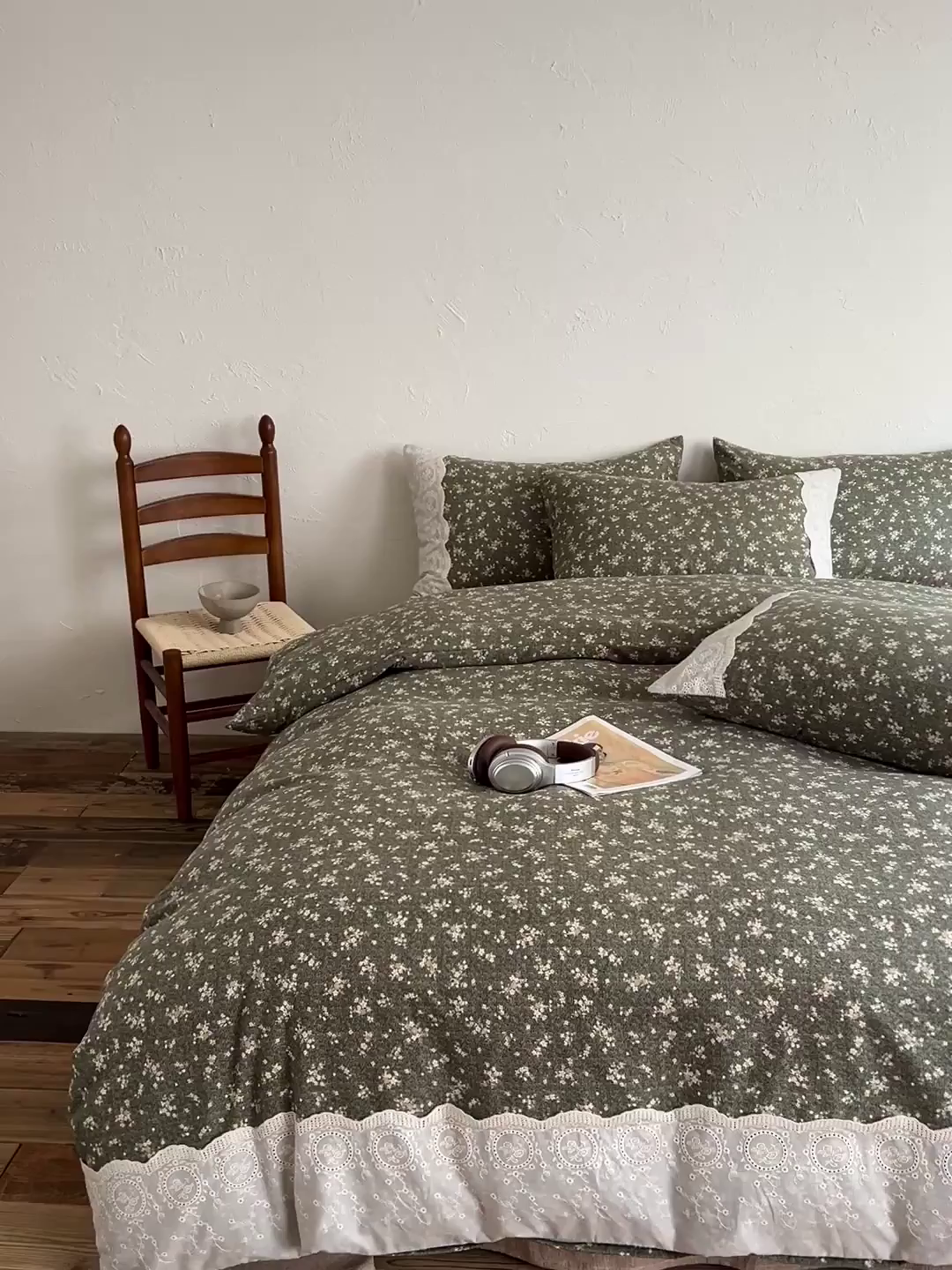 91家纺网 家纺一手货源 找家纺 一比一家纺 2026秋冬新品高克重原麻复古全棉花边棉麻侘寂风原麻四件套 （控价99元） 茉莉-亚绿