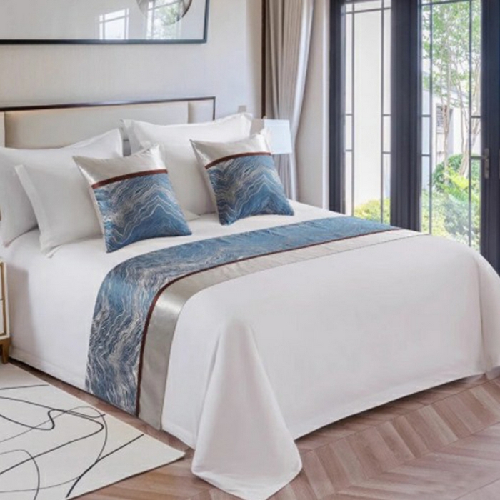 澜昕 酒店民宿床尾巾床旗轻奢抱枕套床盖 W纹宝石蓝