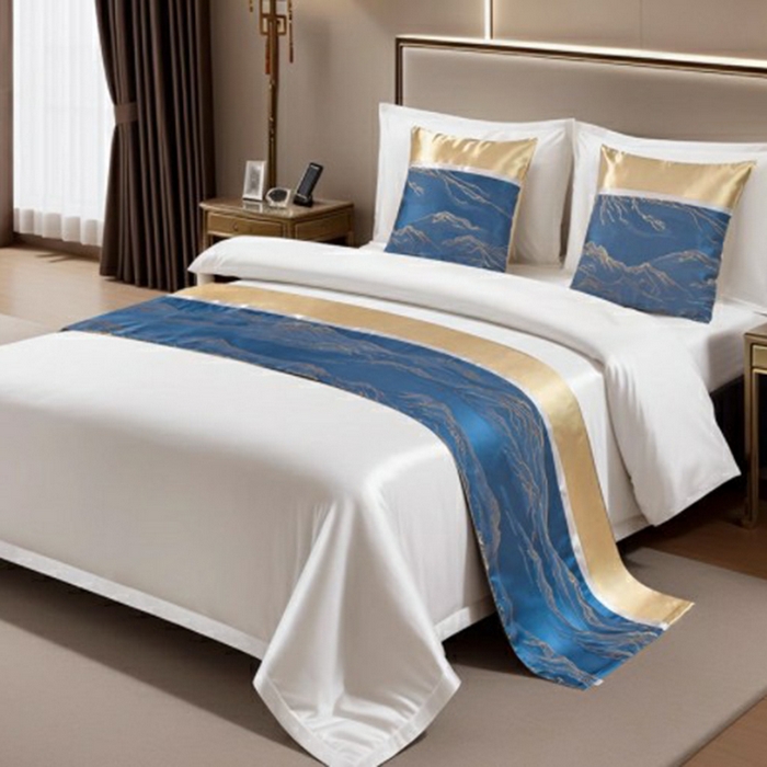 澜昕 酒店民宿床尾巾床旗轻奢抱枕套床盖 江山如画宝石蓝