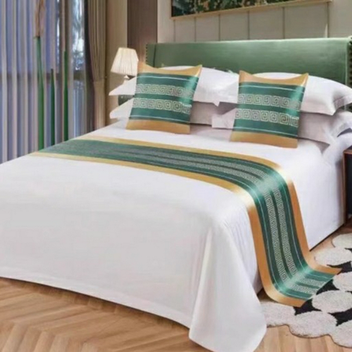 澜昕 酒店民宿床尾巾床旗轻奢抱枕套床盖 长城格暗绿色