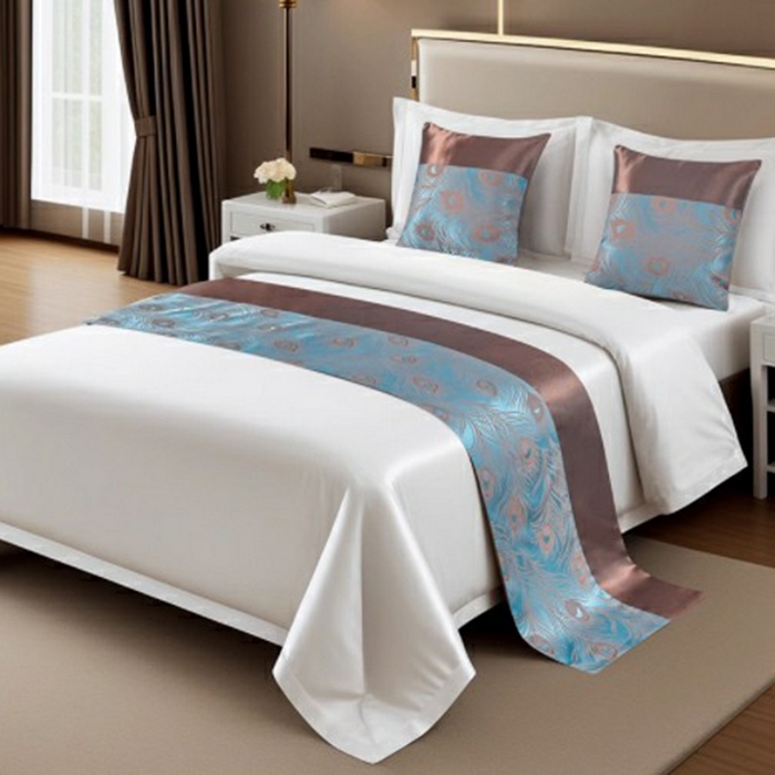 澜昕 酒店民宿床尾巾床旗轻奢抱枕套床盖 凤尾拼边蓝色