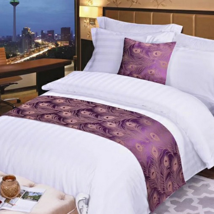 澜昕 酒店民宿床尾巾床旗轻奢抱枕套床盖 凤尾紫色