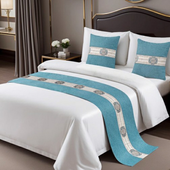 澜昕 酒店民宿床尾巾床旗轻奢抱枕套床盖 喜字织带