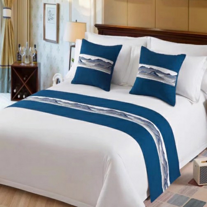 澜昕 酒店民宿床尾巾床旗轻奢抱枕套床盖 群山环绕