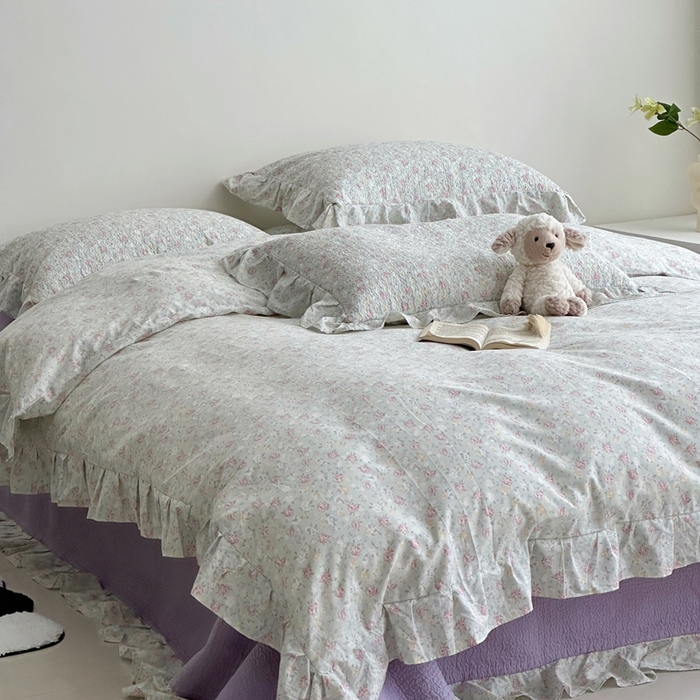 91家纺网 家纺一手货源 找家纺 佰织鑫家居 2025新款全棉纯棉砂洗棉花床盖三件套 花海