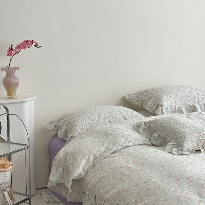 91家纺网 家纺一手货源 找家纺 佰织鑫家居 2025新款全棉纯棉砂洗棉花床盖三件套 花海