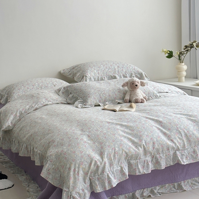 91家纺网 家纺一手货源 找家纺 佰织鑫家居 2025新款全棉纯棉砂洗棉花床盖三件套 花海