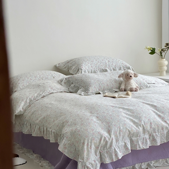 佰织鑫家居 2025新款全棉纯棉砂洗棉花床盖三件套 花海