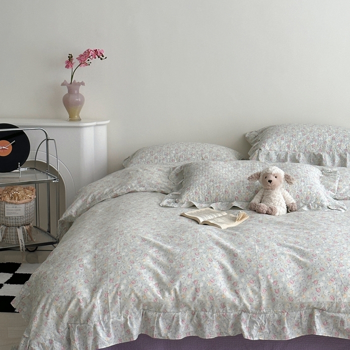 91家纺网 家纺一手货源 找家纺 佰织鑫家居 2025新款全棉纯棉砂洗棉花床盖三件套 花海