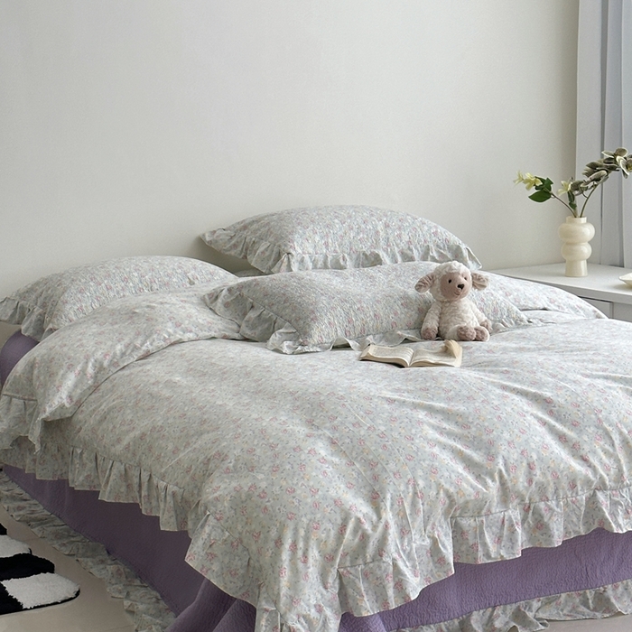 91家纺网 家纺一手货源 找家纺 佰织鑫家居 2025新款全棉纯棉砂洗棉花床盖三件套 花海